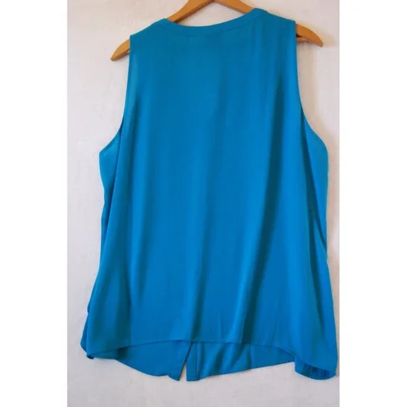 NWT Worthington Women’s 1x V-neck Silky Flowy Sleeveless Polynesian Blue Blouse - Picture 6 of 8